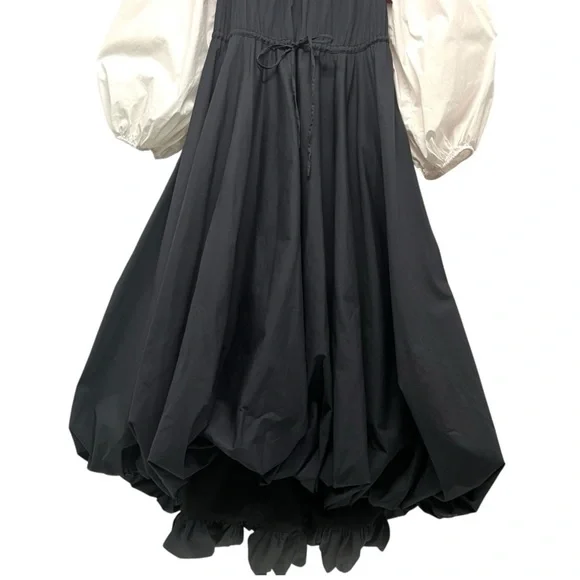 Staud Juliet Colorblock Off The Shoulder Cotton Bubble Hem Puff Sleeve Dress S - Picture 8 of 13